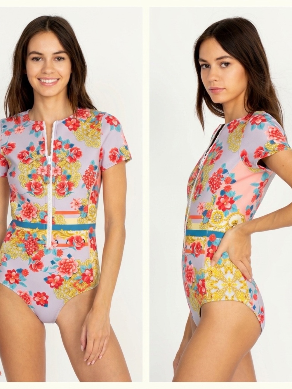 Johnny Was NWT Floral Zip Front One Piece Swimsuit XL Luxury Resortwear Pink New